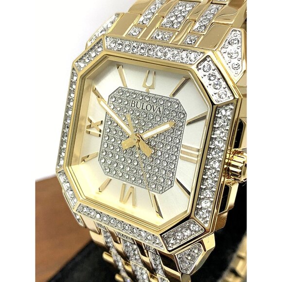 Bulova Men's Watch 98A295 Octava Quartz Crystal Pave Gold Stainless Steel 40mm - Picture 1 of 14